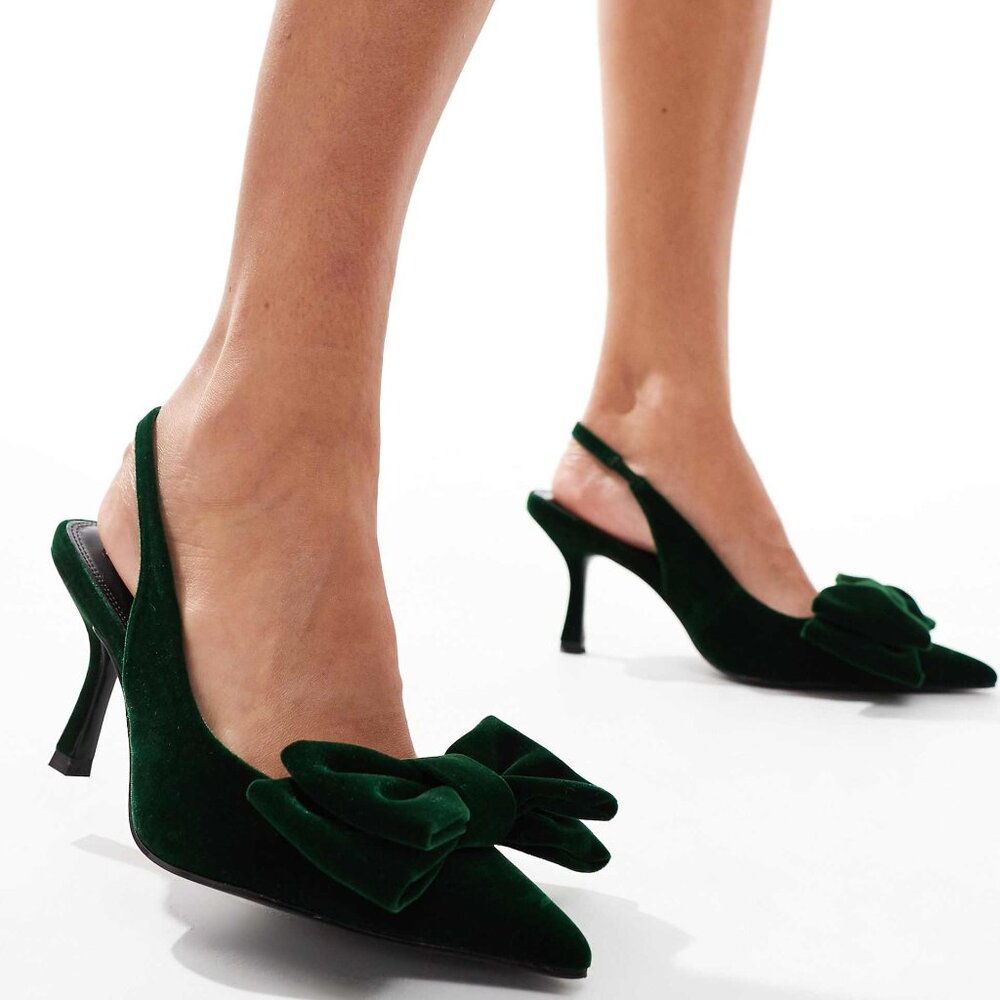 ASOS DESIGN Sapphire bow detail mid heeled shoes in green